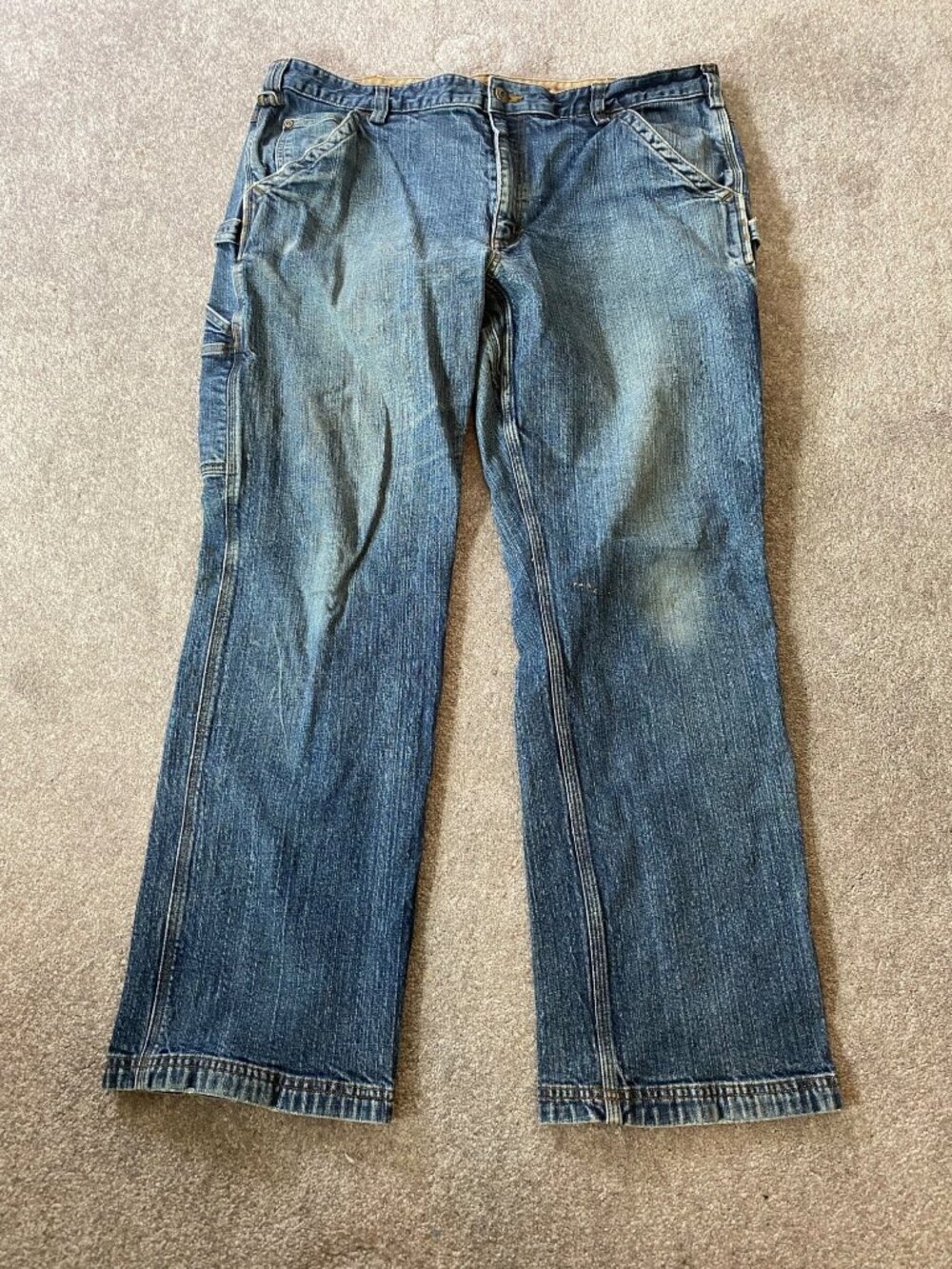 Duluth Trading Co Mens Carpenter Jeans 40x32 Heavyweight Denim Blue Relaxed Fit